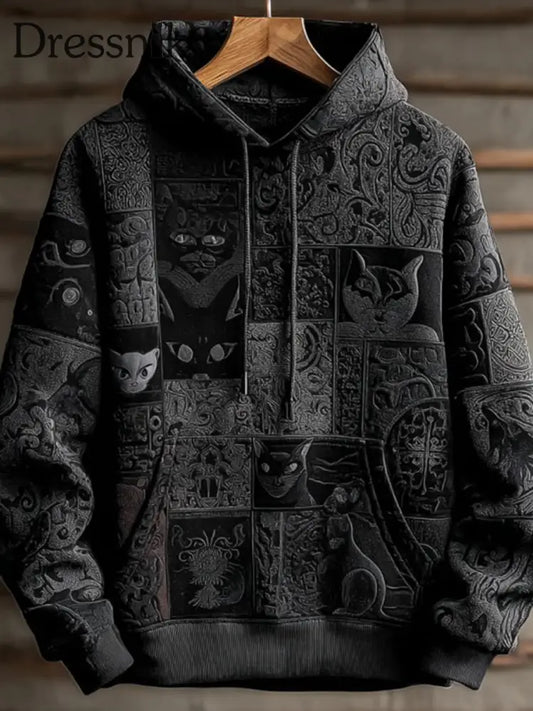 Vintage Halloween Schwarzer Katzen druck Kunst Casual Hoodie Schwarz / S