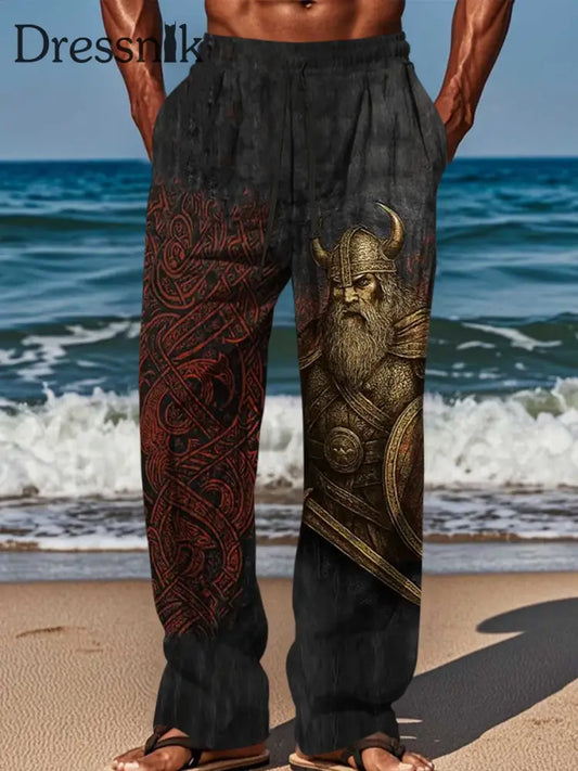 Vintage Vikings Grafik druck Textur mit geradem Bein lässige Hosen A / S