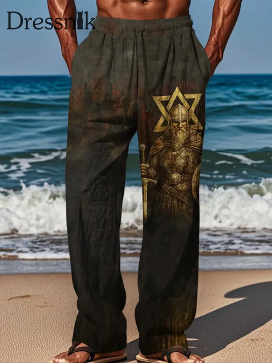 Vintage Vikings Grafik druck Textur mit geradem Bein lässige Hosen A / S