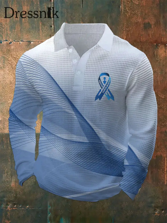 Waffel druck Lässiges Oberteil für Männer mit Prostata krebs bewusstsein Blau / S