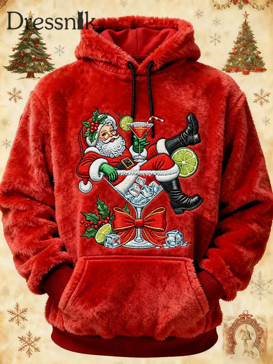 Weihnachtsmann-Kunst-Flanell-Hoodie für Herren Rot / S