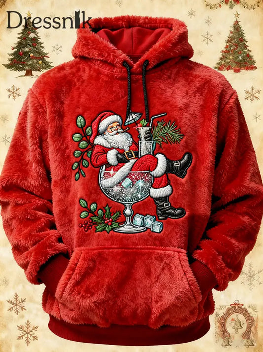 Weihnachtsmann-Kunst-Flanell-Hoodie für Herren Rot / S