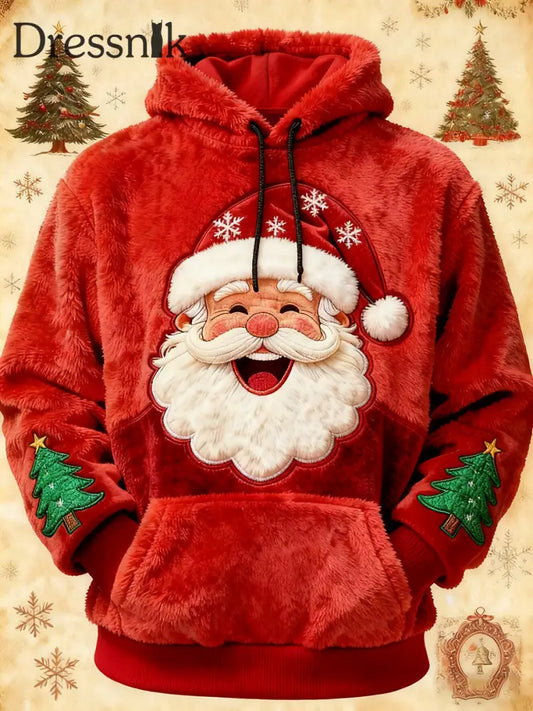 Weihnachtsmann-Kunst-Flanell-Hoodie für Herren Rot / S