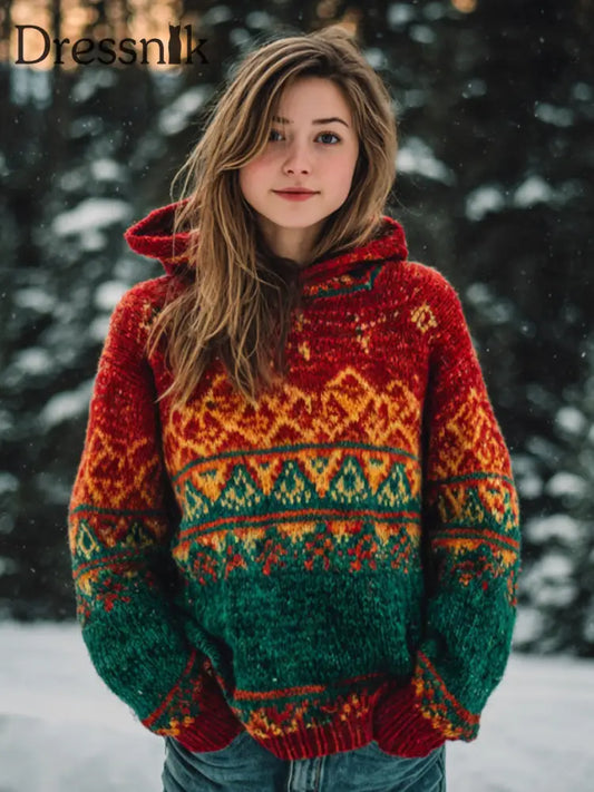 Western inspirierter Jacquard-Kapuzen pullover für Frauen als bild / S