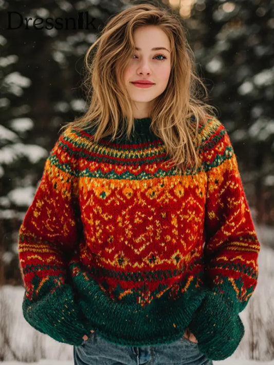 Western inspirierter Jacquard-Pullover für Frauen gemütlicher Strick pullover als bild / S