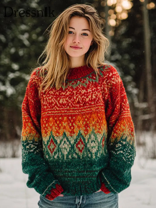 Western inspirierter Jacquard-Pullover für Frauen gemütlicher Strick pullover als bild / S