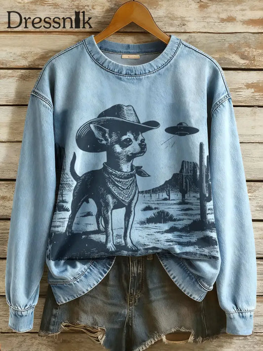 Westliche Chihuahua-Sweatshirts für Frauen blau / S
