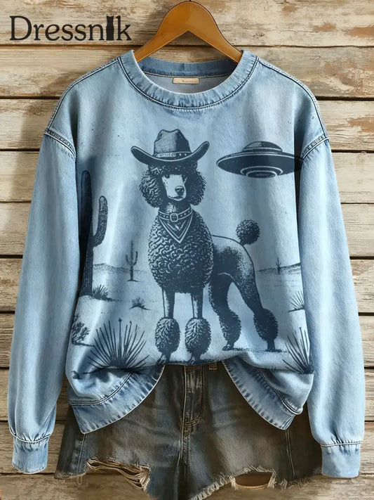 Westliche Pudel-Sweatshirts für Frauen blau / S