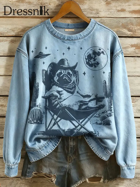 Westliche Pudel-Sweatshirts für Frauen blau / S