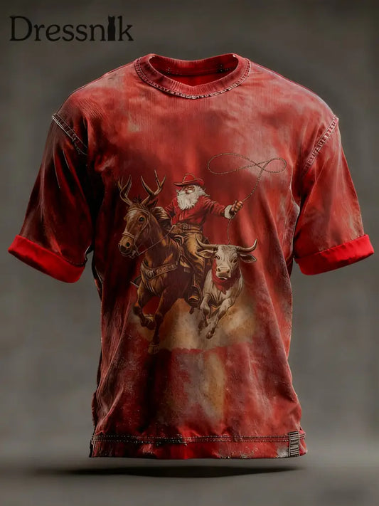 Westliches Weihnachts-T-Shirt für Männer Rot / S