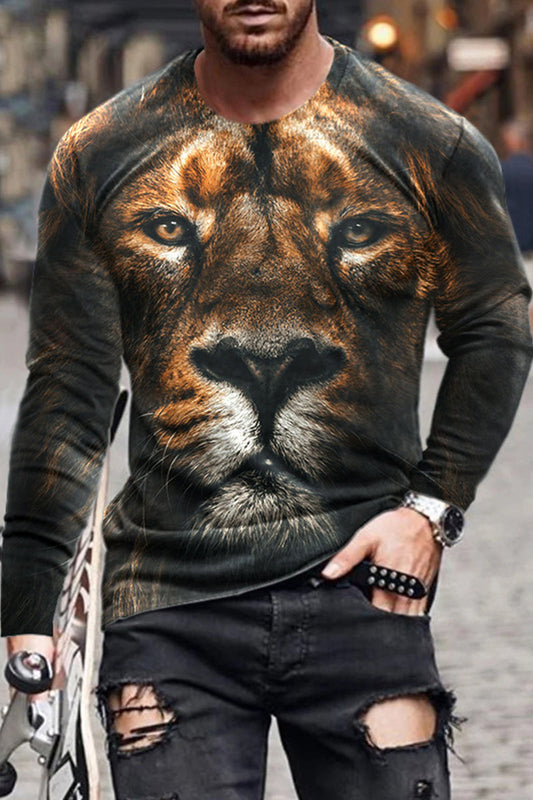 Men's Casual Long Sleeve Round Neck Printed T-Shirt