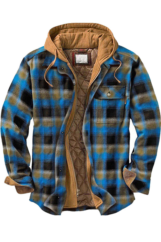 Men's Thick Plaid Cotton Long Sleeve Hooded Shirt Jacket