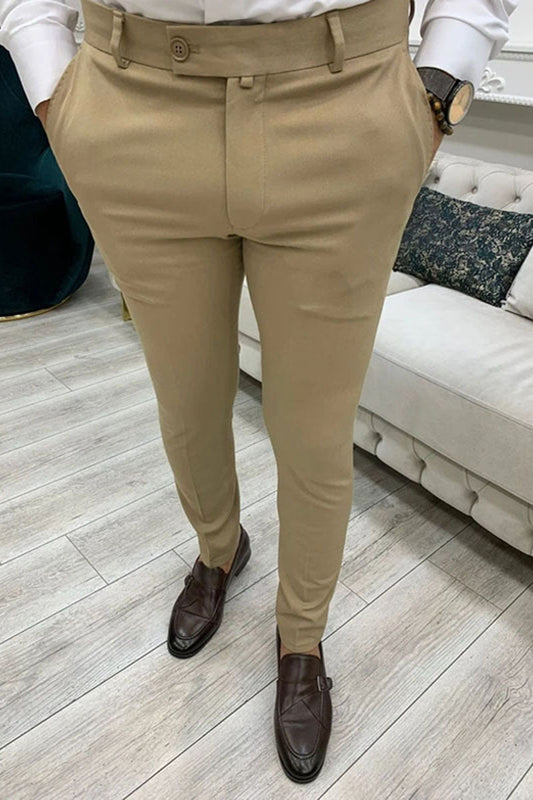 Men's Retro Solid Color Double Pocket Suit Casual Pants Trousers