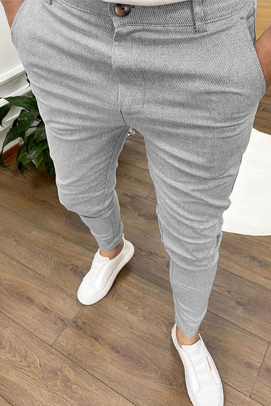 Men's Vintage Textured Solid Color Double Pocket Stretch Casual Trousers