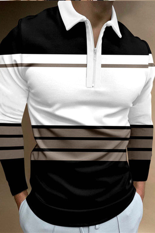 Langärmliges, lässiges, schmales Revers-Poloshirt für Herren mit Reißverschluss