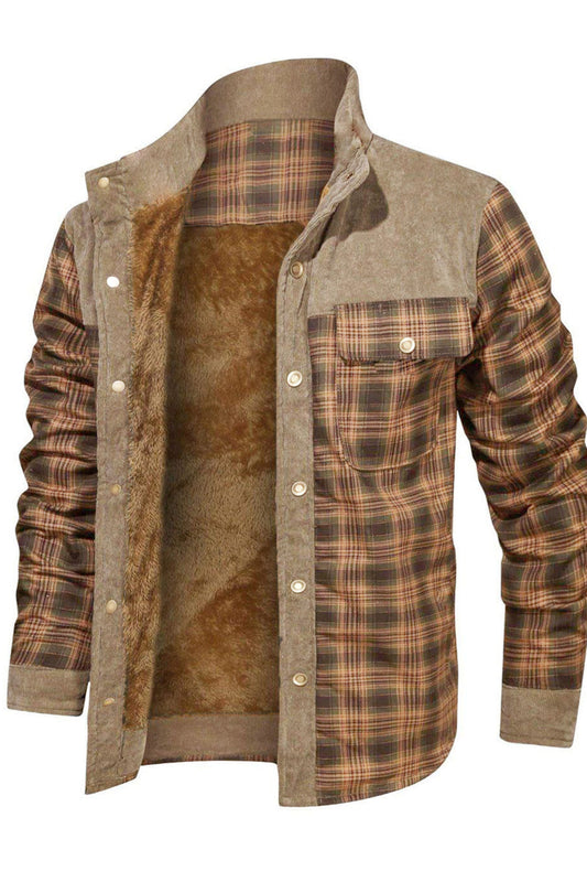 Herren Casual Vintage Plaid Stitching Warme Mode Hobo Distressed Jacke