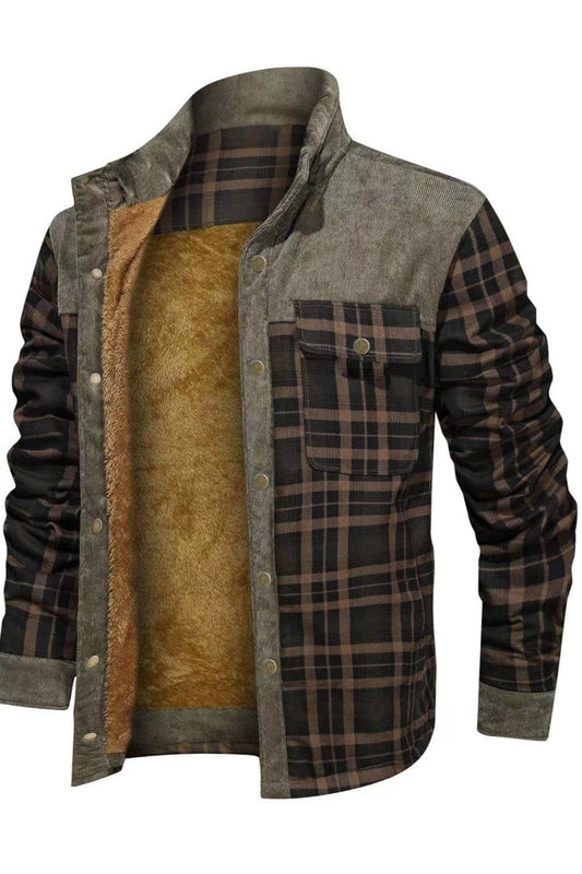 Herren-Patchwork-Shirt-Jacke plus Fleece-Mantel