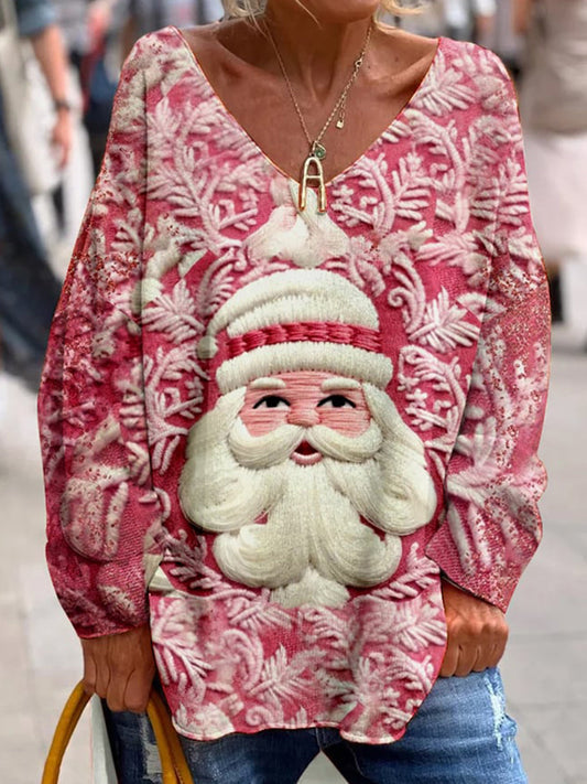 Damen-Weihnachts strick 3D-gedrucktes weiches, haut freundliches, lockes, langärmliges Oberteil