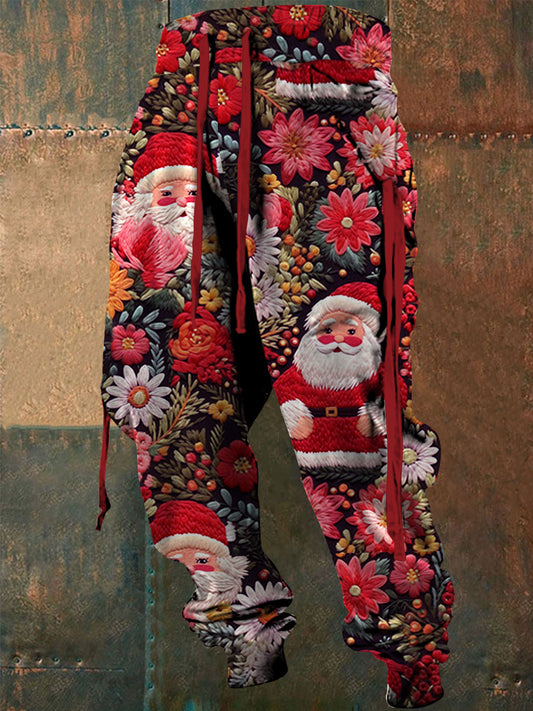Men's Retro Santa Claus 3D Printed Casual Tie-Up Brushed Sport Pants Trousers