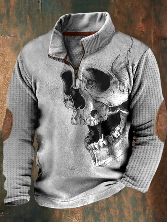 Waffel-Sweatshirt für Herren mit klassischem Druck, locker, mit Ständer halsband
