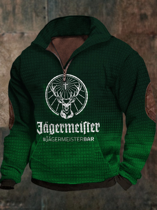 Herren Wein liebhaber Jägermeister Gradient Print Revers Walf Checks Reiß verschluss Outdoor Sweatshirt