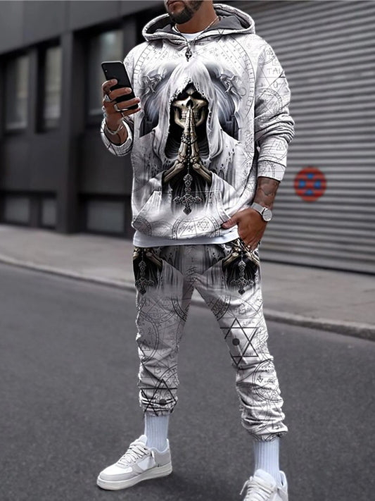 Punk Dark Skull Bedruckt Outdoor Entspannung Kapuze Lange Ärmel Sweatshirt Sweatshirt Zweiteiliger Anzug