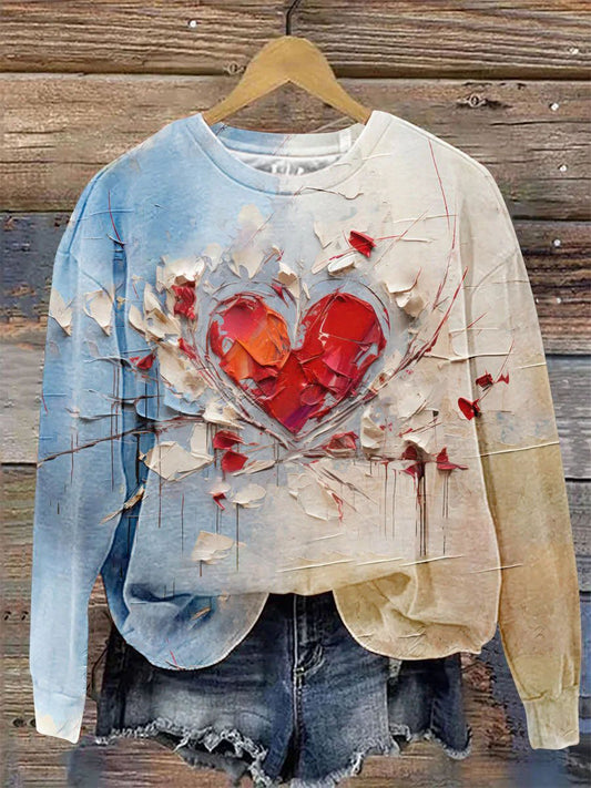 Love Valentines Ölgemälde Bedrucktes Rundhals pullover Lose Langarm Sweatshirt