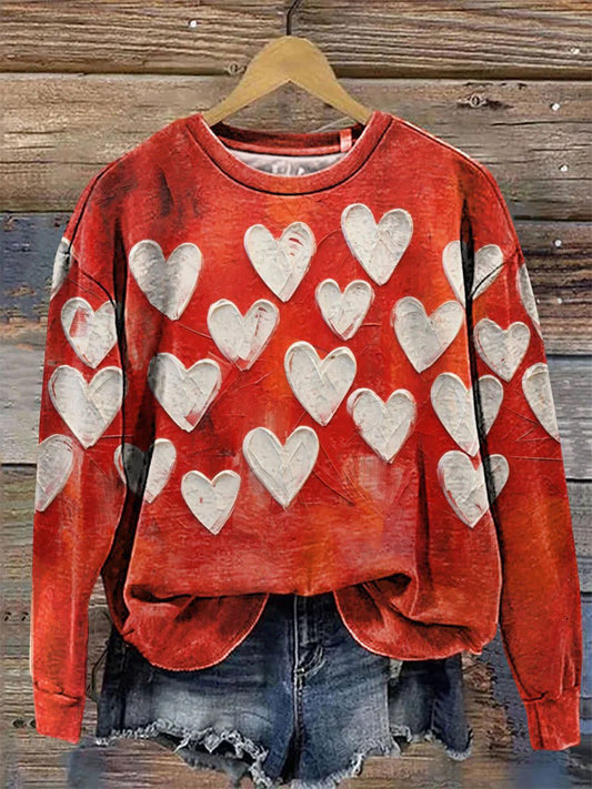 Voller Liebe Valentinstag Ölgemälde Bedrucktes Rundhals pullover Lose Langarm Sweatshirt