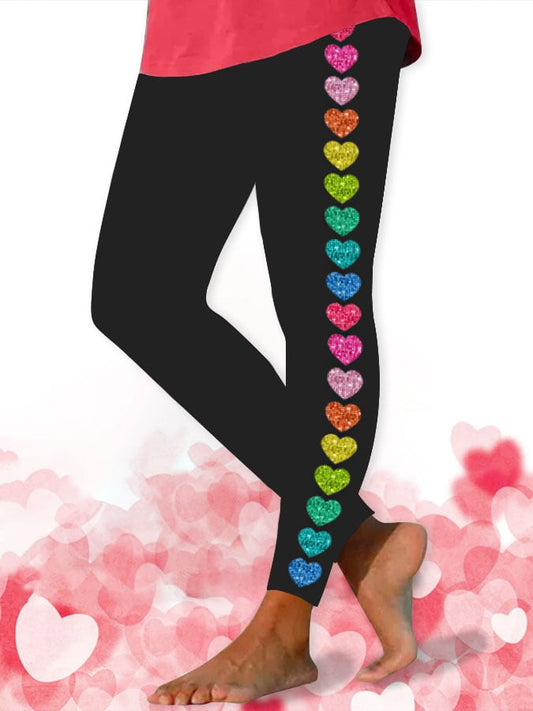Valentines Regenbogen Glitter Herz gedruckt Stretch bequeme lässige, dünne Jogging hose