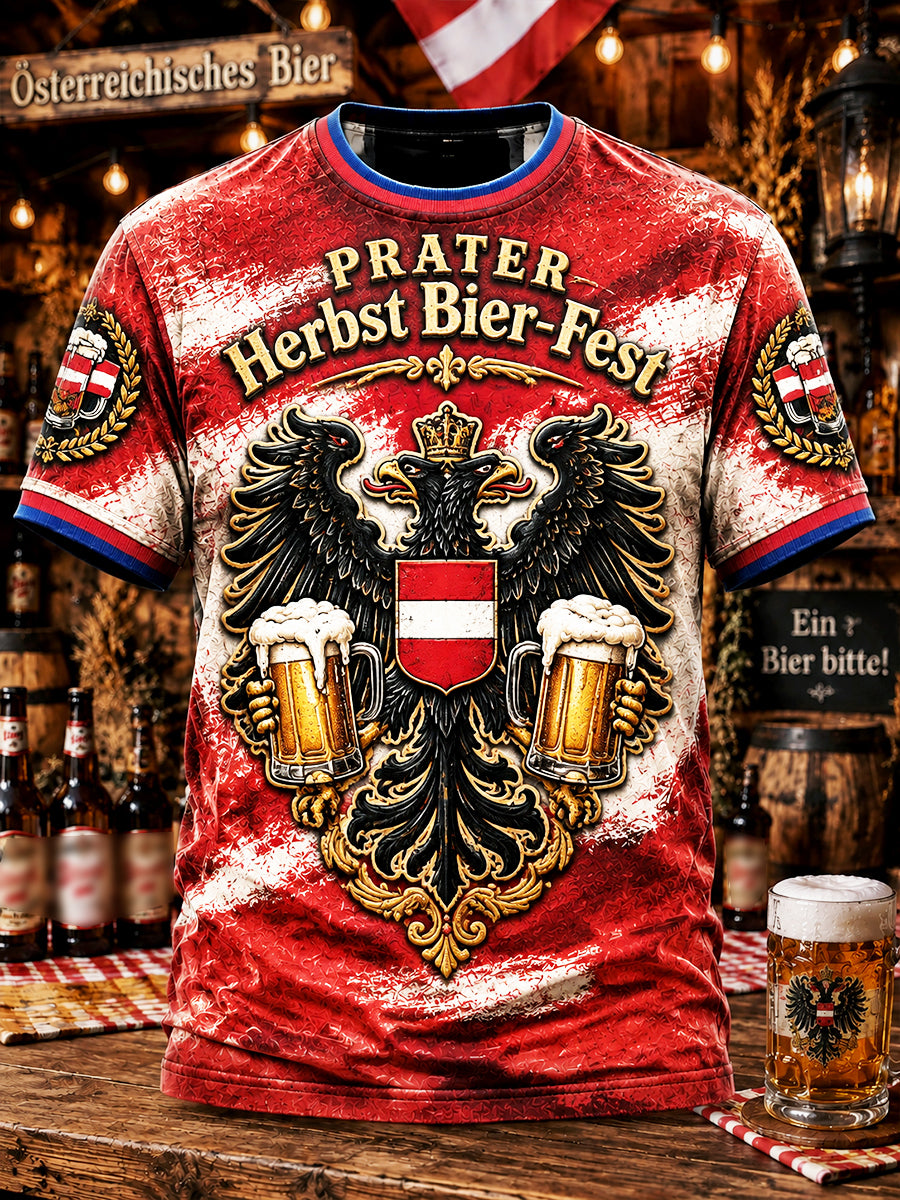Herren Rot Österreich isches Oktoberfest Print Vintage Casual T-Shirt
