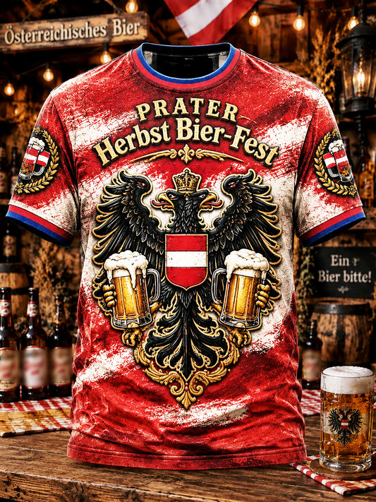 Herren Rot Österreich isches Oktoberfest Print Vintage Casual T-Shirt
