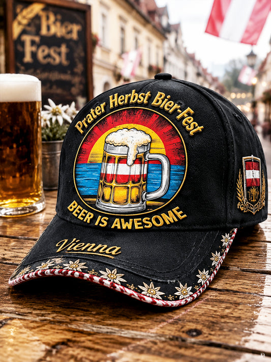 Schwarzer österreichi scher Wiener Bierfest ler Patchwork-Druck Casual-Hut