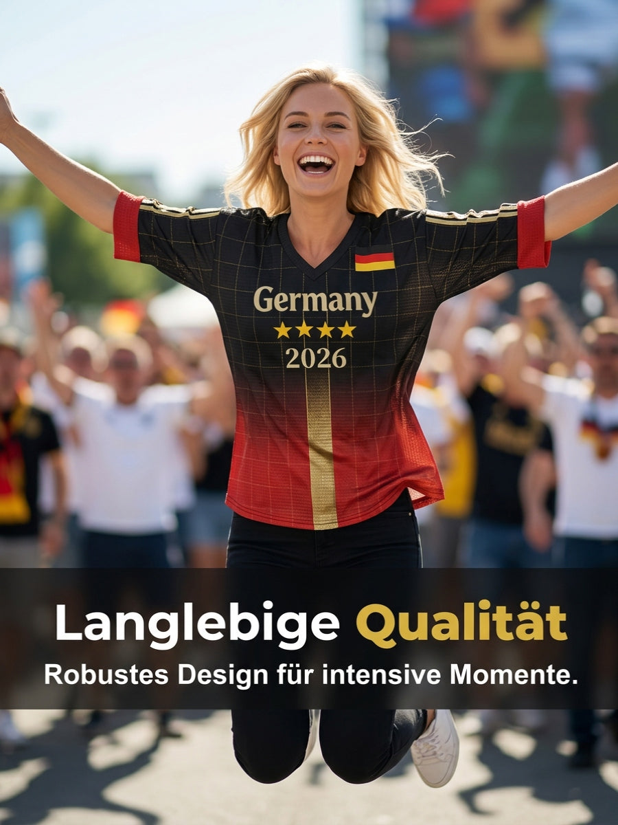 Damen-Deutschland-Fußballfan-Print-Waffel-T-Shirt
