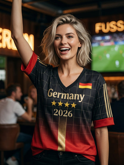 Damen-Deutschland-Fußballfan-Print-Waffel-T-Shirt