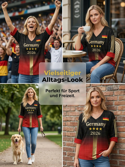 Damen-Deutschland-Fußballfan-Print-Waffel-T-Shirt