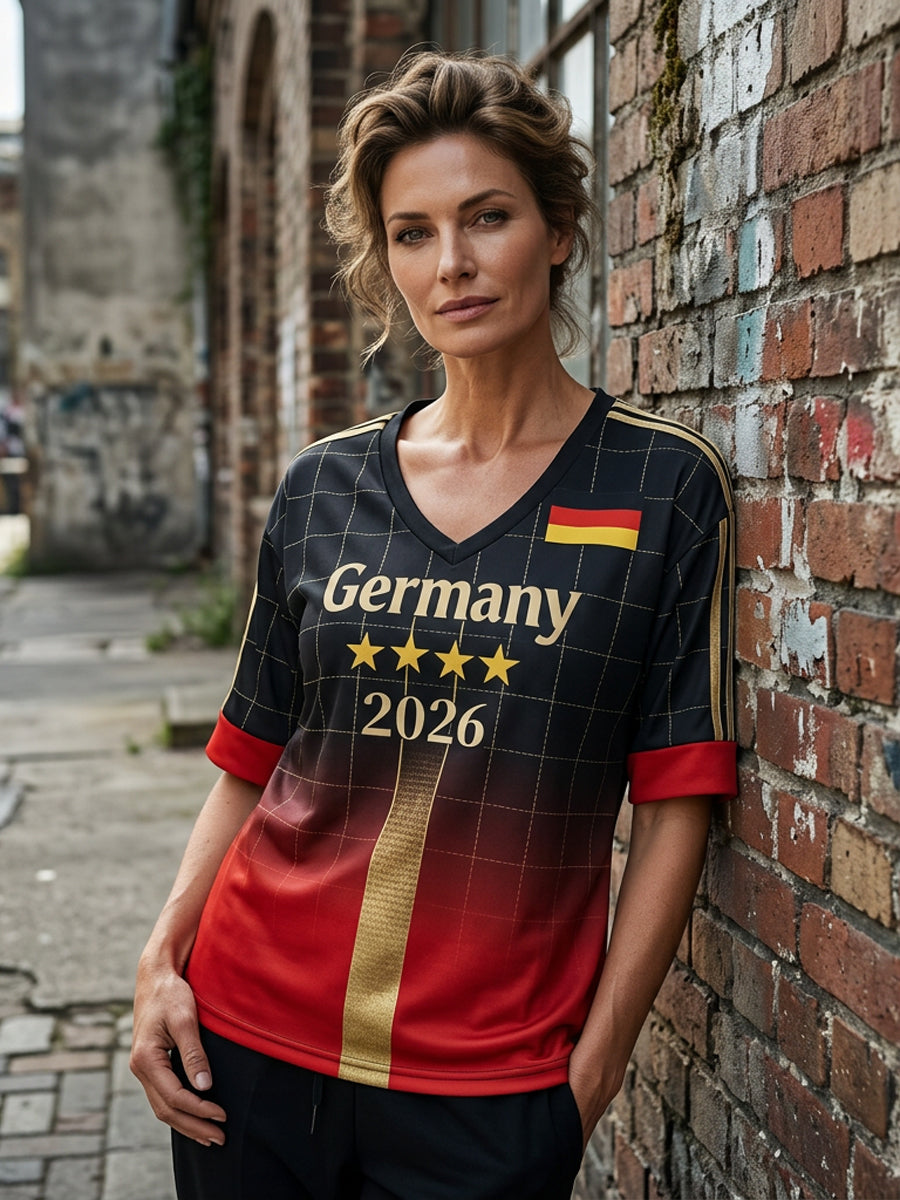Damen-Deutschland-Fußballfan-Print-Waffel-T-Shirt