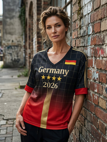 Damen-Deutschland-Fußballfan-Print-Waffel-T-Shirt
