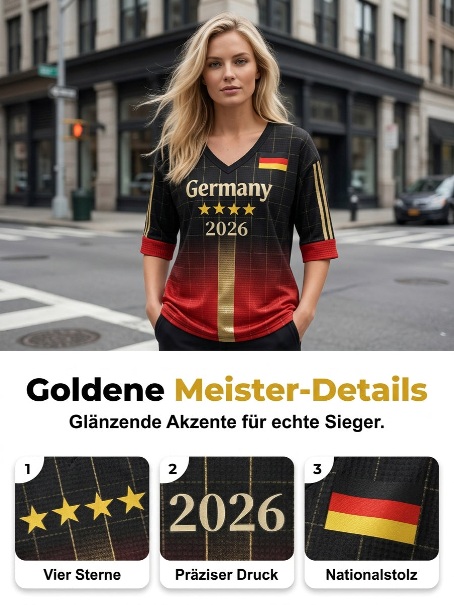 Damen-Deutschland-Fußballfan-Print-Waffel-T-Shirt