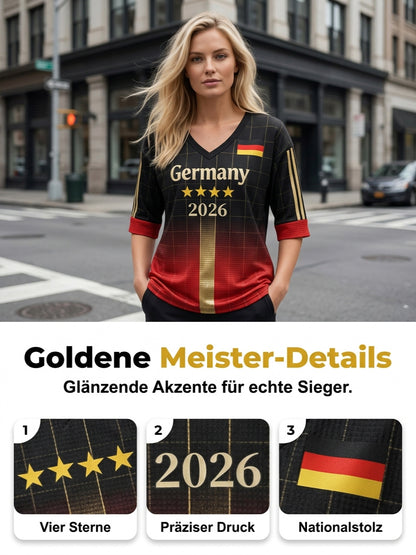 Damen-Deutschland-Fußballfan-Print-Waffel-T-Shirt