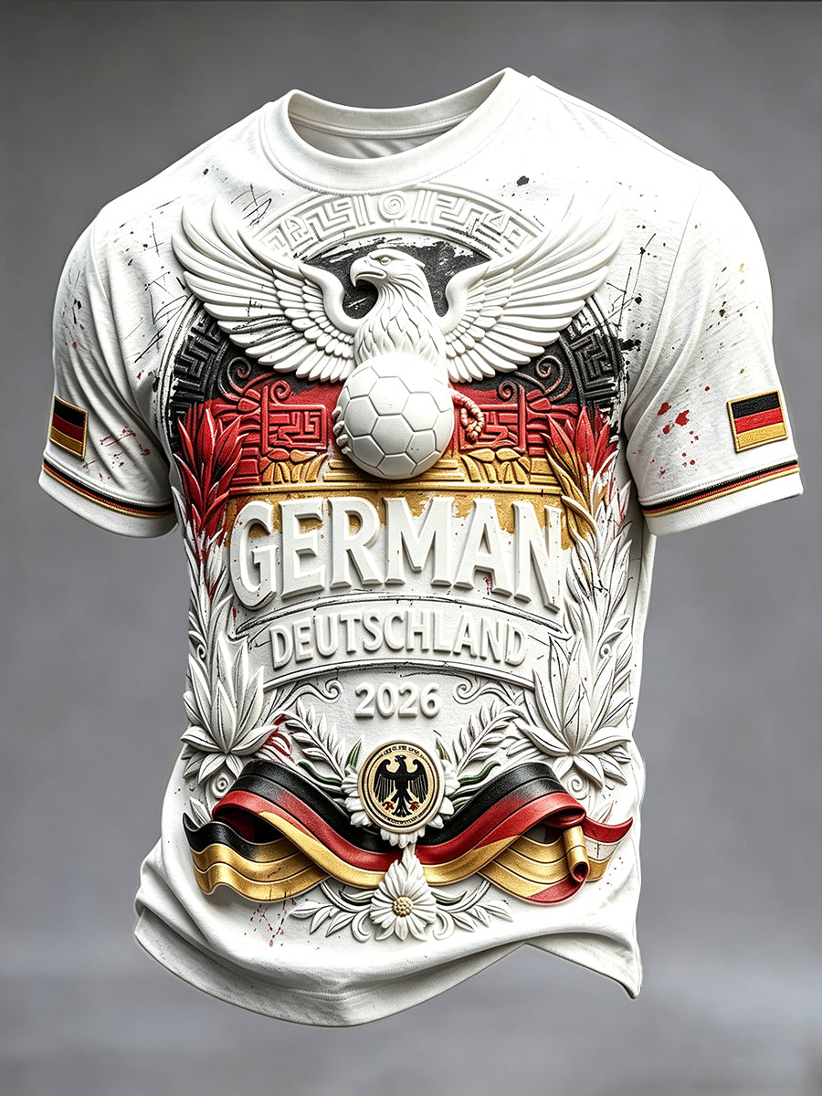 Herren-weißes, lässiges T-Shirt mit 3D-Druck des deutschen Fußballadlers