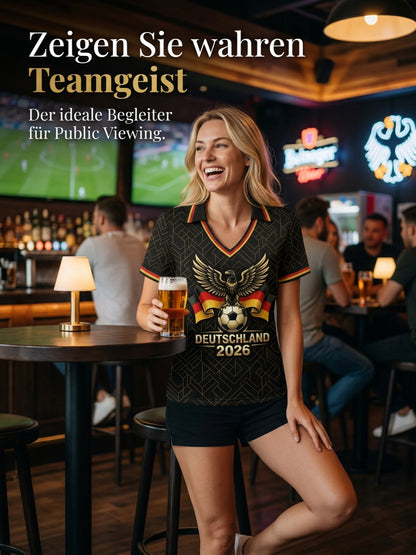 Damen-Deutschland-Fußball-Liebhaber-Print-V-Ausschnitt-Shirt