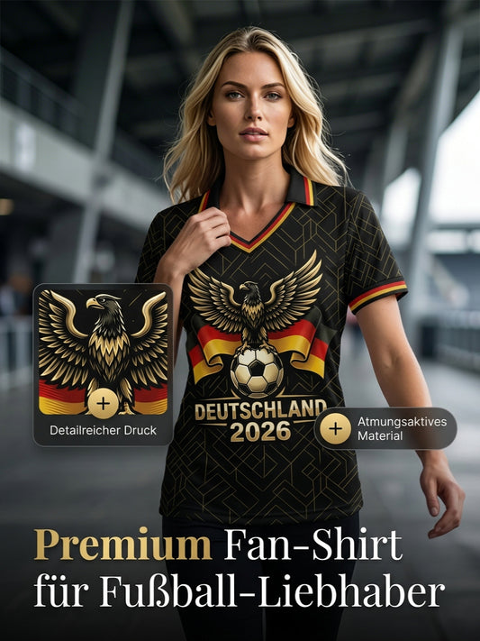Damen-Deutschland-Fußball-Liebhaber-Print-V-Ausschnitt-Shirt