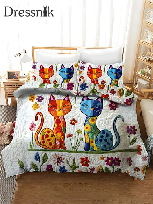 3-Teiliges Bettwäsche-Set Mit Künstlerischem Katzen Druck A / Single59X70Zoll