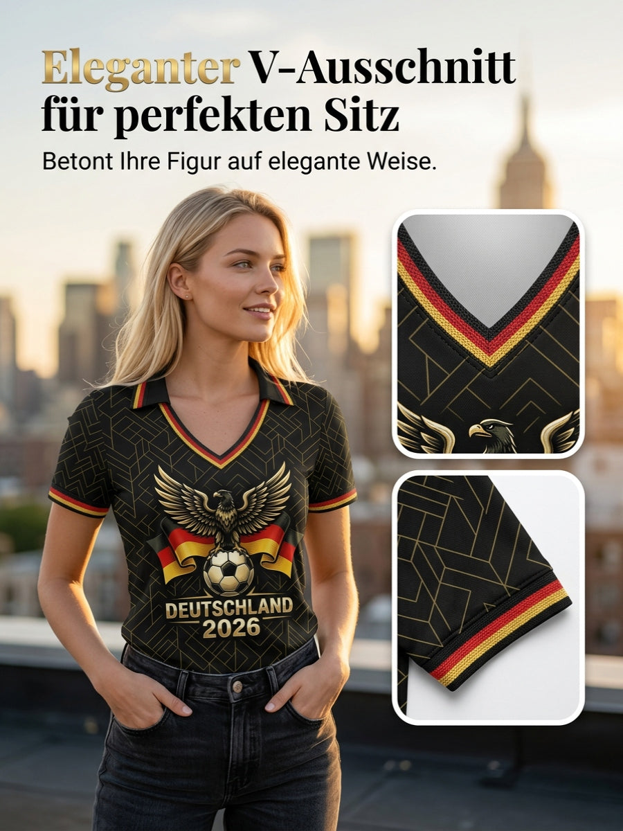 Damen-Deutschland-Fußball-Liebhaber-Print-V-Ausschnitt-Shirt