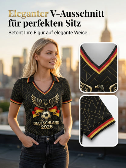 Damen-Deutschland-Fußball-Liebhaber-Print-V-Ausschnitt-Shirt