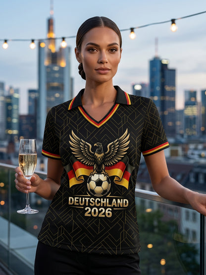 Damen-Deutschland-Fußball-Liebhaber-Print-V-Ausschnitt-Shirt