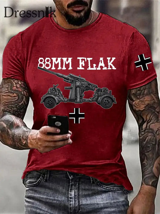 88 Flak bedrucktes Kurzarm-T-Shirt für Männer Rot / S