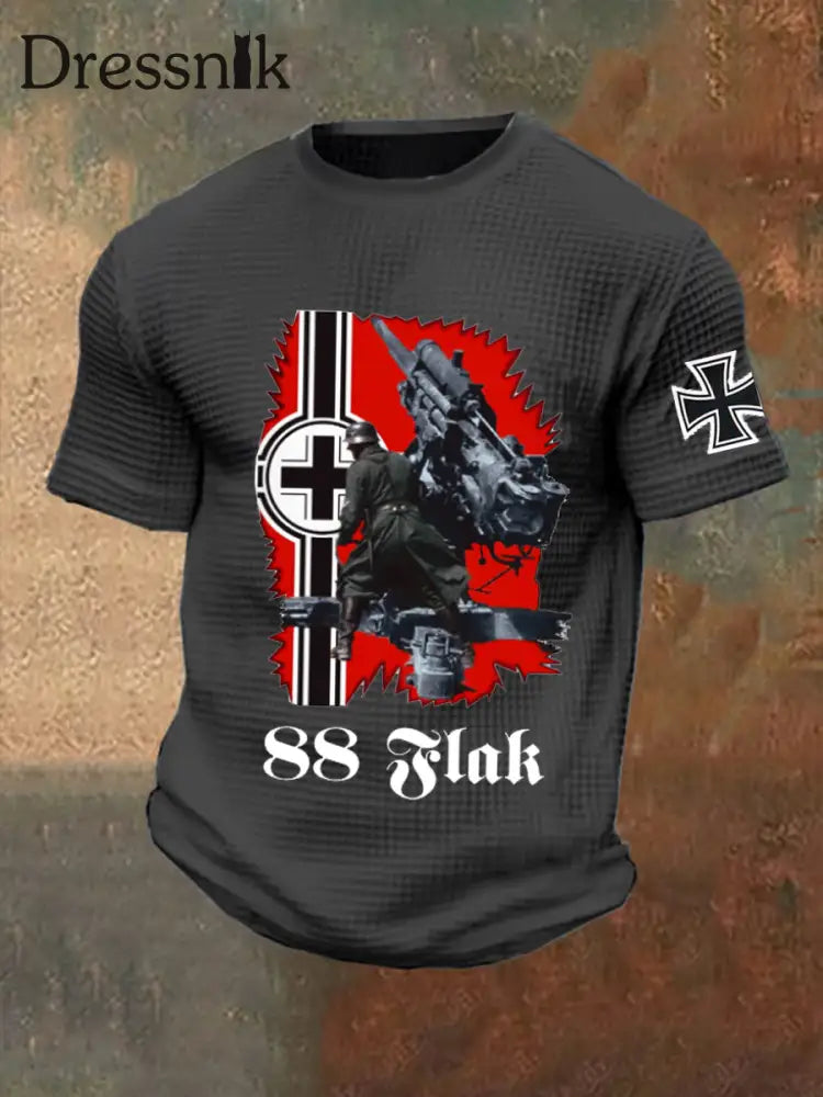 88 Flak bedrucktes Kurzarm-T-Shirt für Männer Schwarz / S