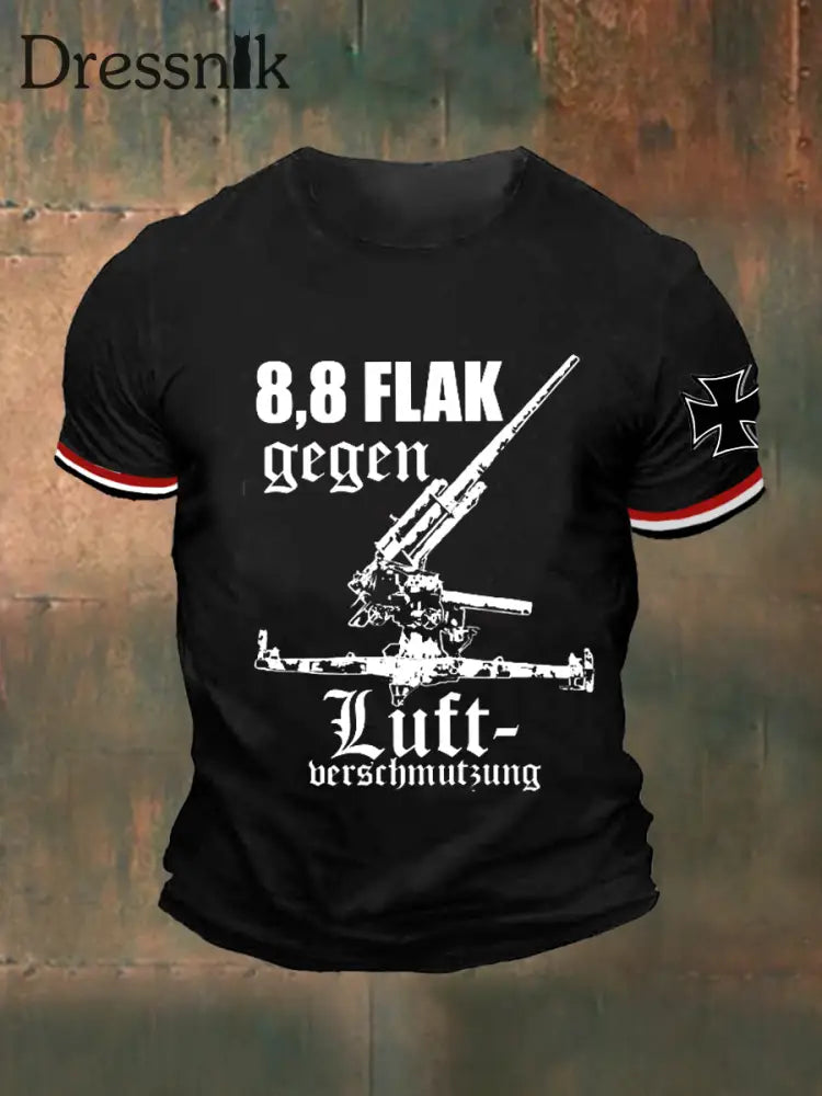 88 Flak bedrucktes Kurzarm-T-Shirt für Männer Schwarz / S