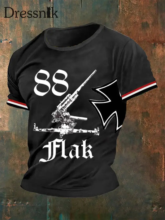 88 Flak bedrucktes Kurzarm-T-Shirt für Männer Schwarz / S